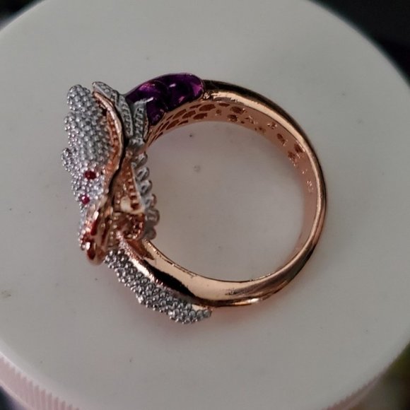 1 DY Sale ONLY! 14K ROSE GOLD DRAGON WHite Sapph R - Picture 11 of 16